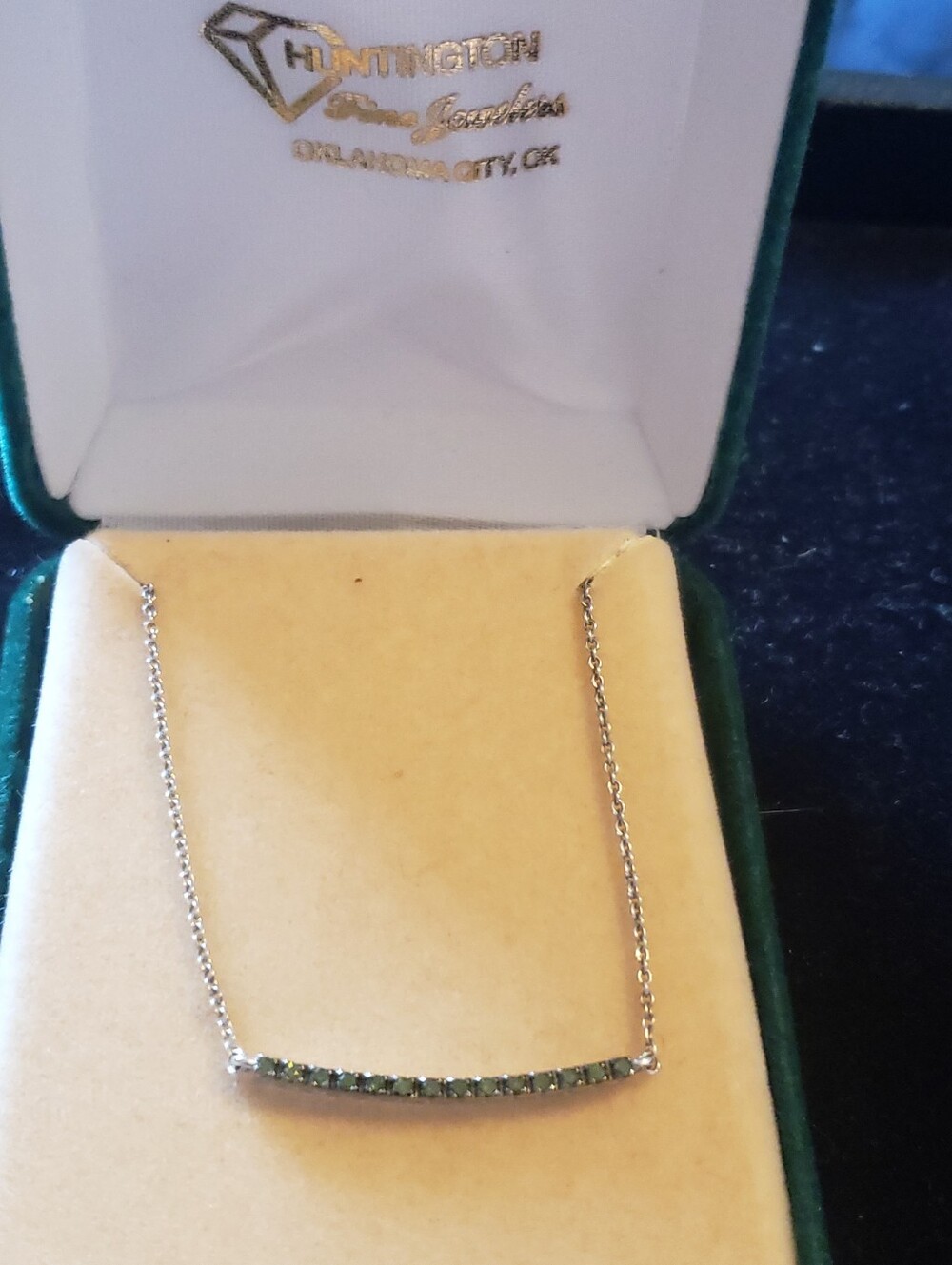 Sterling Silver Green Gemstone Bar Necklace